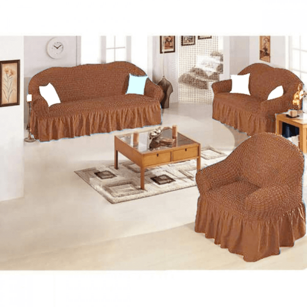 Σετ Ελαστικά Καλύμματα Καναπέ - Σαλονιού 3 Τεμαχίων Με Βολάν ΜΟΚΑ (70% Βαμβάκι 30% Λύκρα) - Σετ Ελαστικά Καλύμματα Καναπέδων