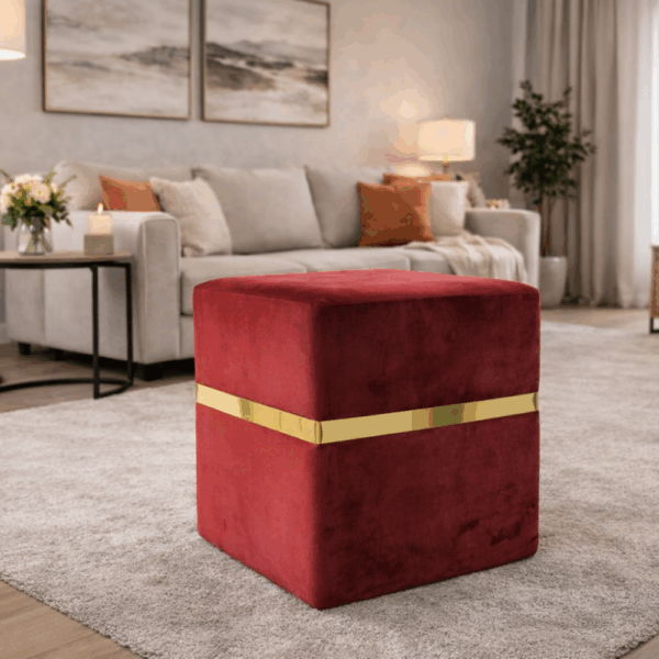 Σκαμπό Σαλονιού Βελούδινο Τετράγωνο με χρυσή μεταλλική βάση 48Χ40Χ48- VELOUR BORDEAUX