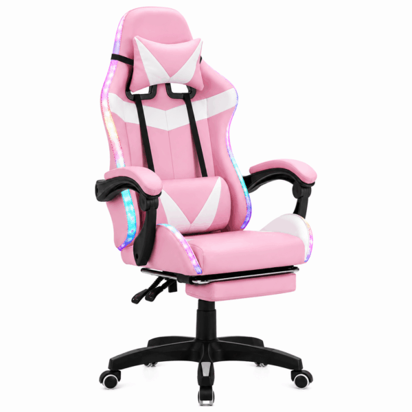 Καρέκλα Gaming Δερματίνης με RGB Φωτισμό και Υποπόδιο - PINK/WHITE