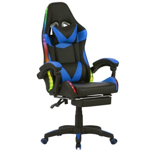 Καρέκλα Gaming Δερματίνης με RGB Φωτισμό και Υποπόδιο - BLUE/BLACK