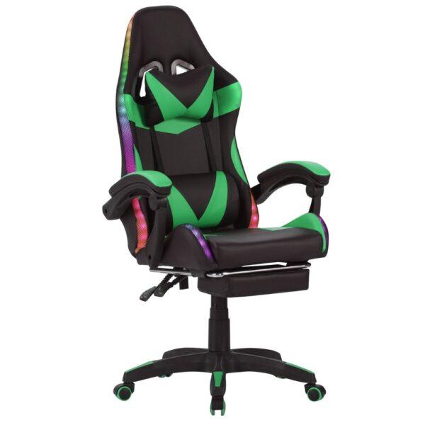 Καρέκλα Gaming Δερματίνης με RGB Φωτισμό και Υποπόδιο - GREEN/BLACK