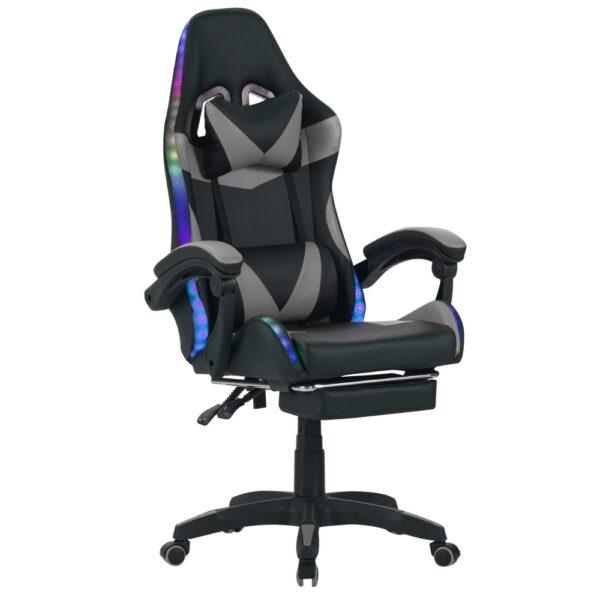 Καρέκλα Gaming Δερματίνης με RGB Φωτισμό και Υποπόδιο - GREY/BLACK