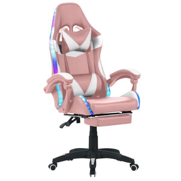 Καρέκλα Gaming Δερματίνης με RGB Φωτισμό και Υποπόδιο - PINK/WHITE