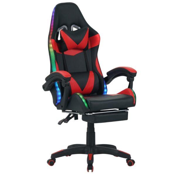 Καρέκλα Gaming Δερματίνης με RGB Φωτισμό και Υποπόδιο - RED/BLACK