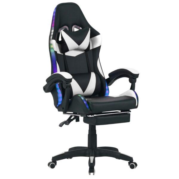 Καρέκλα Gaming Δερματίνης με RGB Φωτισμό και Υποπόδιο - WHITE/BLACK