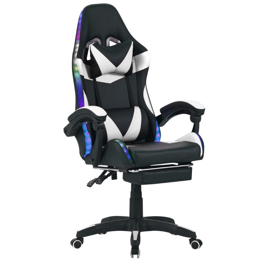 Καρέκλα Gaming Δερματίνης με RGB Φωτισμό και Υποπόδιο - WHITE/BLACK
