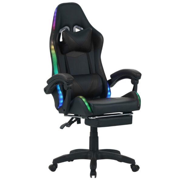 Καρέκλα Gaming Δερματίνης με RGB Φωτισμό και Υποπόδιο - BLACK/BLACK