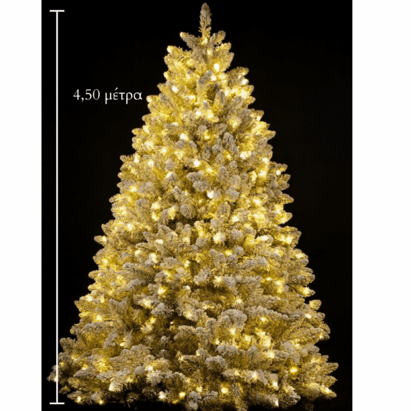 Χριστουγεννιάτικο Δέντρο Golden Royal Glow Χιονισμένο με φωτισμό 450εκ. με 4464 Κλαδιά