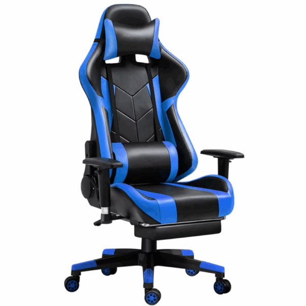 Gaming Καρέκλα XL Δερματίνης με Ρυθμιζόμενα Μπράτσα και υποπόδιο ΜΠΛΕ ΜΑΥΡΟ 68x60x125/135cm