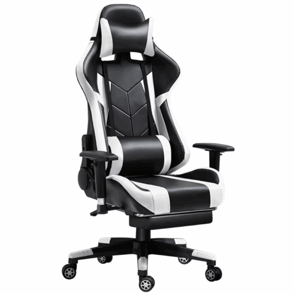 Gaming Καρέκλα XL Δερματίνης με Ρυθμιζόμενα Μπράτσα και υποπόδιο ΛΕΥΚΟ ΜΑΥΡΟ 68x60x125/135cm
