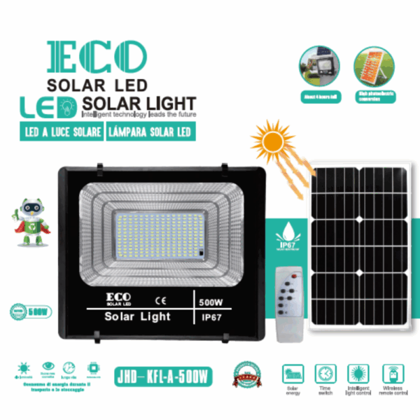 Eco Led Αδιάβροχος Ηλιακός Προβολέας 500W με Πάνελ IP67 – JHD-KFL-A