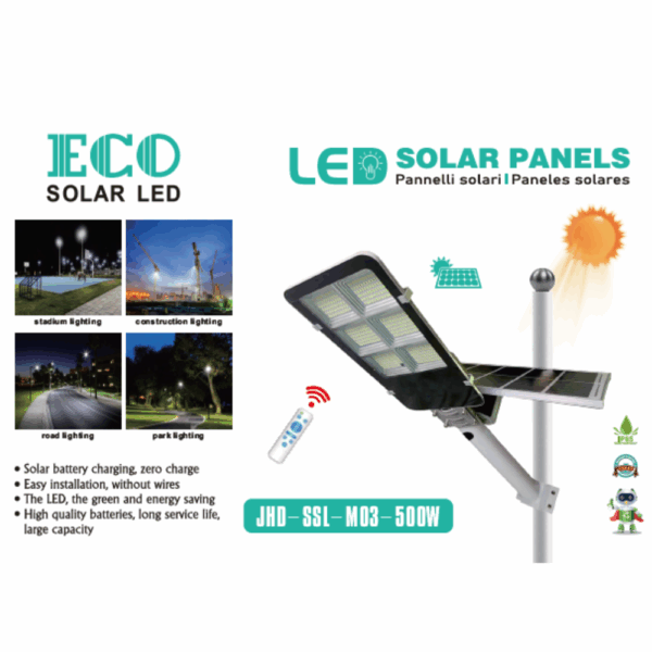 Eco Led Αδιάβροχος Ηλιακός Προβολέας 500W με Πάνελ IP65 – JHD-SSL-M03