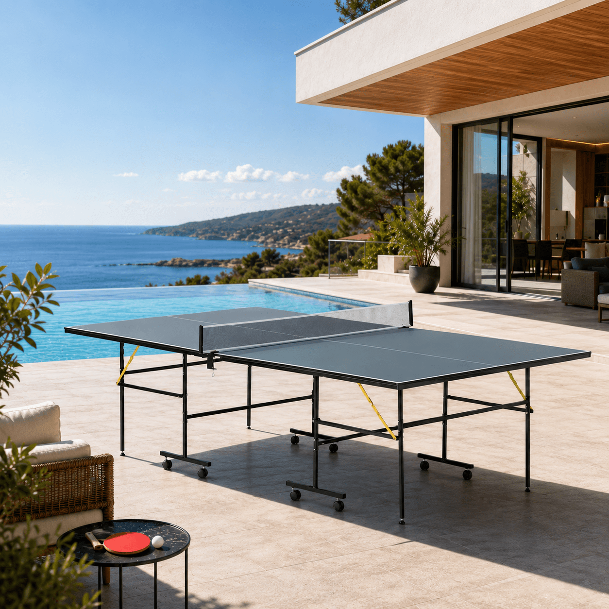 Πτυσσόμενo Τραπέζι Ping Pong 274×152,5x76cm MDF 12mm, Αναδιπλούμενο με Ρόδες – TTB01