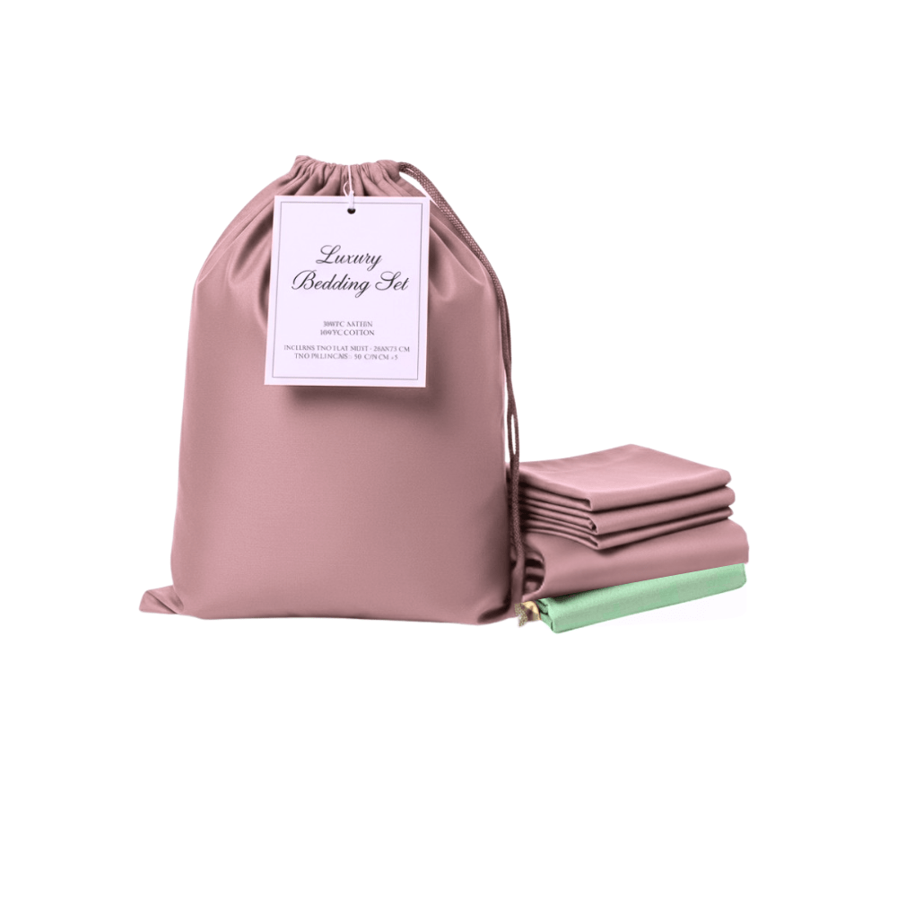 Luxury Σετ Σεντόνια Υπέρδιπλα Βαμβακοσατέν 4 ΤΜΧ 300TC 240X270cm ΡΟΖ-ΜΕΝΤΑ - Image 2