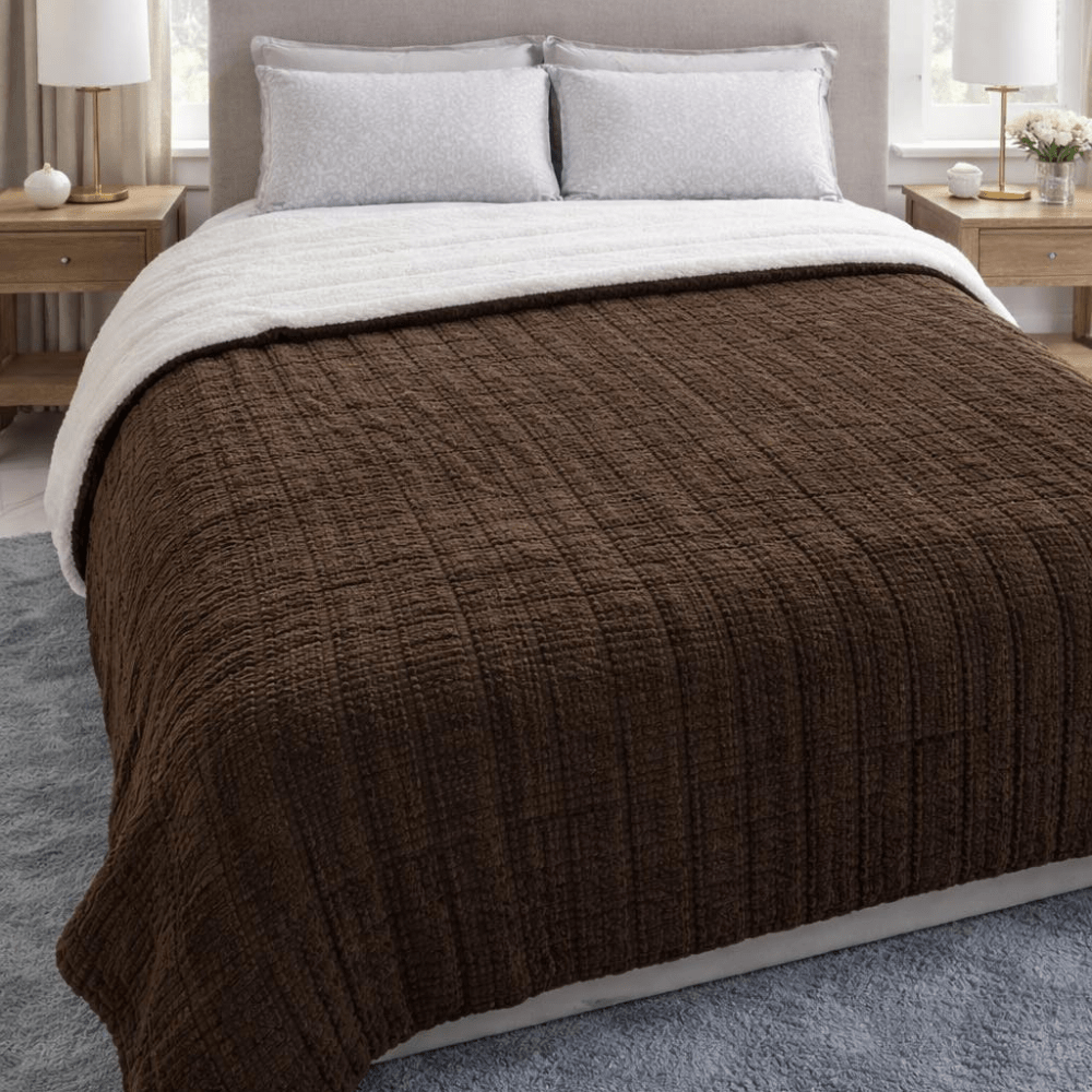 1 + 1 ΔΩΡΟ Κουβερτοπάπλωμα ανάγλυφο velur Πολυτελείας Υπέρδιπλο Ζεστό ΚΑΦΕ 240×260 cm