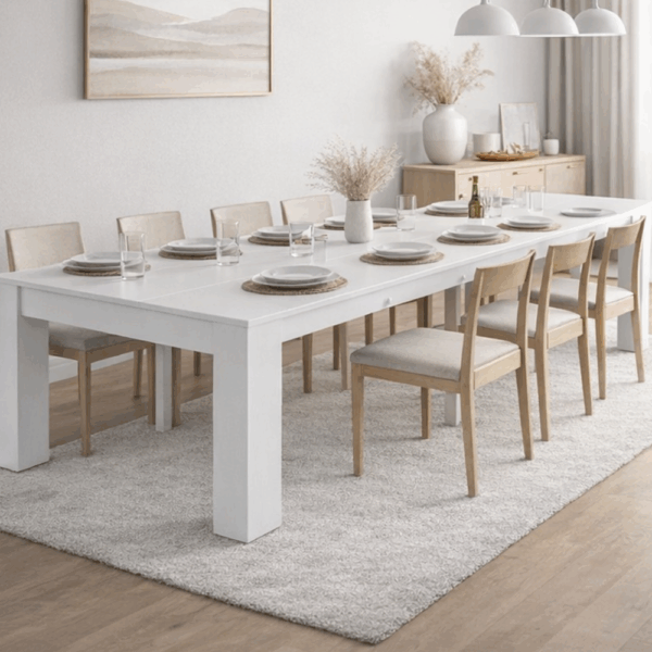 Επεκτεινόμενο Τραπέζι MDF έως 3μέτρα με 5 Επεκτάσεις - Λευκό ξύλου