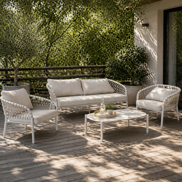 HYGGE ROPE Σετ Καθιστικού 4 τεμαχίων Εξωτερικού Χώρου με Πέτρινη Επιφάνεια Τραπεζιού