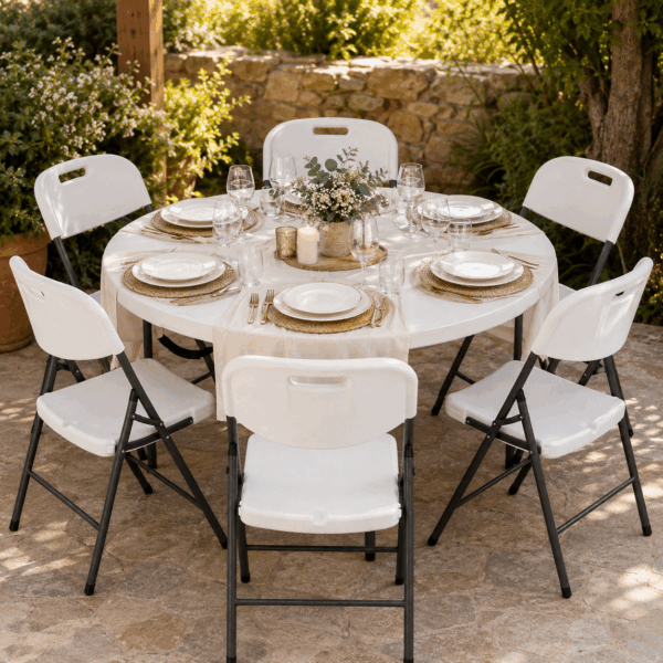 Στρογγυλό Πτυσσόμενο Τραπέζι Catering Ø122 cm – Ιδανικό για 6-8 Άτομα