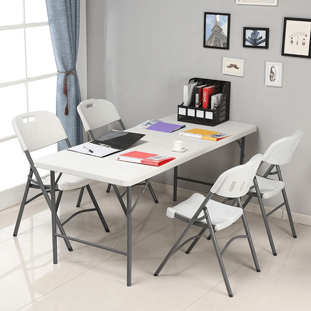 Πτυσσόμενο Τραπέζι HDPE 120x60x58/64/74 εκ. Ρυθμιζόμενο Ύψος Λευκό - Image 6