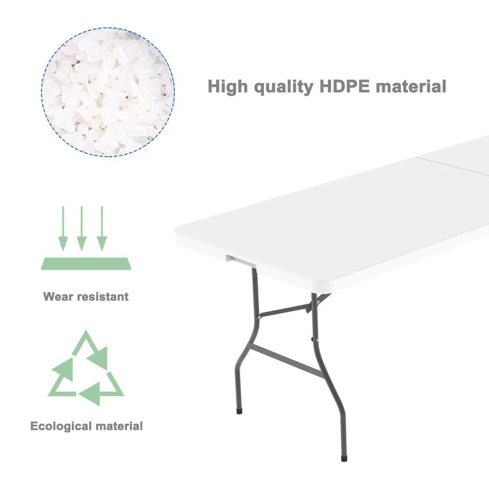 Πτυσσόμενο Τραπέζι 152x74x74 εκ. HDPE Λευκό με Μεταλλικό Σκελετό - Image 5