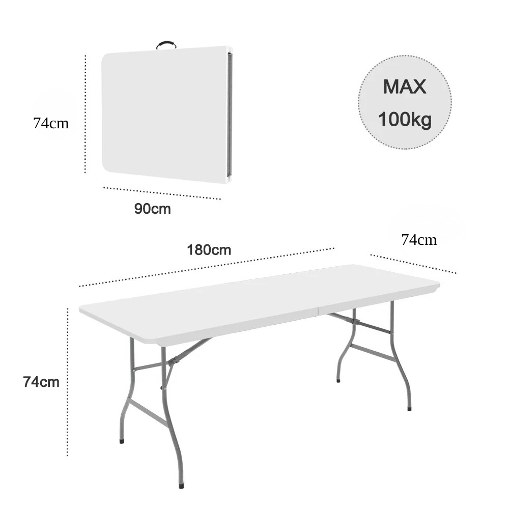 Πτυσσόμενο Τραπέζι 180x74x74 εκ. HDPE Λευκό με Μεταλλικό Σκελετό - Image 7