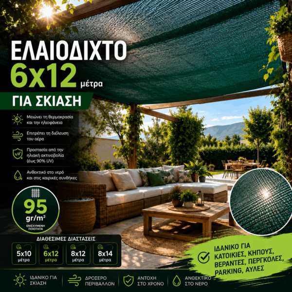 Ελαιόδιχτο Ιδανικό για Σκίαση 6×12 95gr/m2 με κρίκους