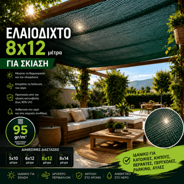 Ελαιόδιχτο Ιδανικό για Σκίαση 8×12 95gr/m2 με κρίκους