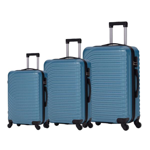 MOVE Σετ Βαλίτσες 3 Τεμαχίων 20″-24″-28″ – Σκληρές, Ελαφριές & Ανθεκτικές – ΜΠΛΕ ΜΕΤΑΛΛΙΚΟ