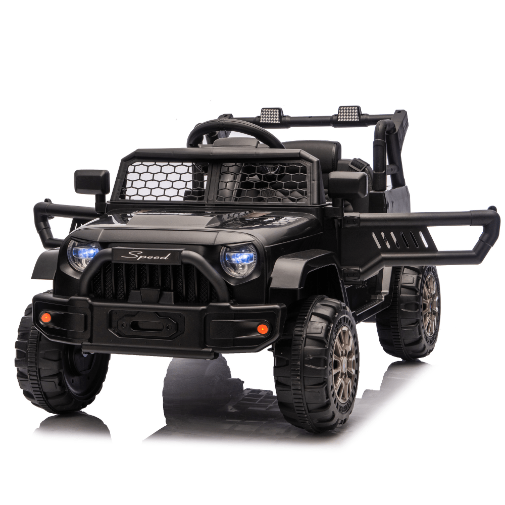Ηλεκτροκίνητο Παιδικό Jeep Off-Road 12V – Με Τηλεχειριστήριο, LED Φώτα, Μουσική & Ανοιγόμενες Πόρτες - ΜΑΥΡΟ - Image 6