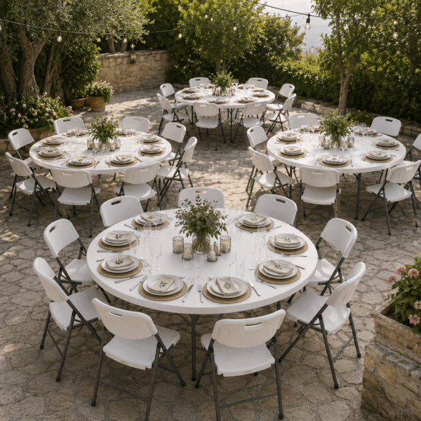 Σετ των 4 Στρογγυλών Πτυσσόμενων Τραπεζιών Catering Ø122 cm – Ιδανικά για 6-8 Άτομα (Αντιγραφή)