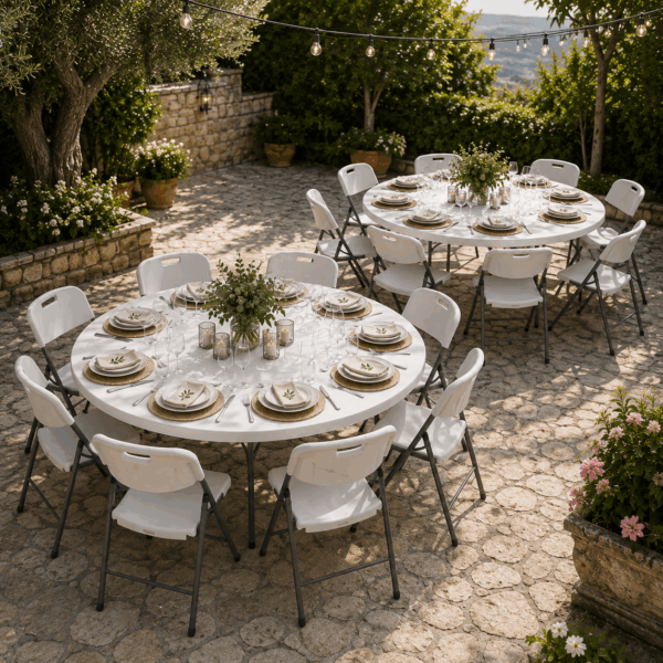 Σετ των 2 Στρογγυλών Πτυσσόμενων Τραπεζιών Catering Ø122 cm – Ιδανικά για 6-8 Άτομα