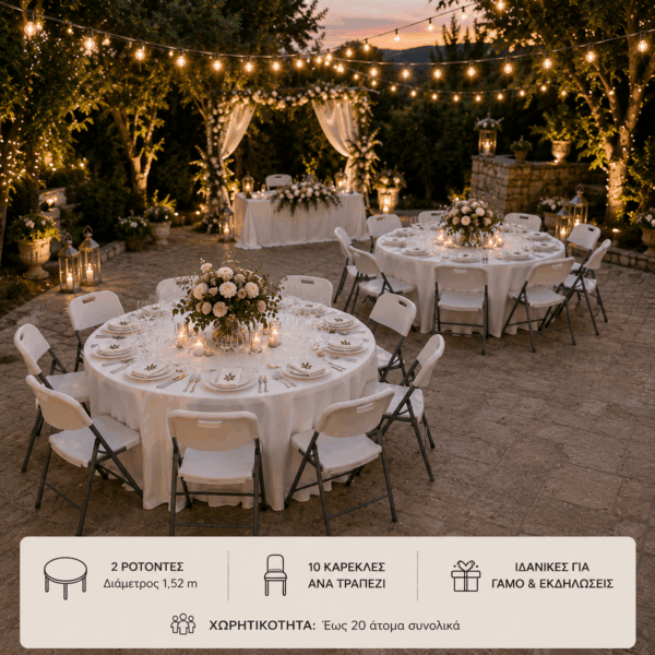 Σετ 2 Στρογγυλά Τραπέζια Catering Ροτόντα Ø152×74 cm – 8-10 Άτομα