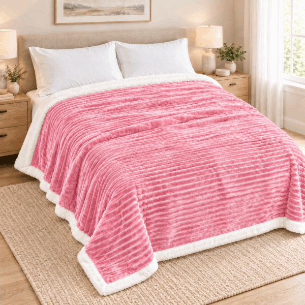 FLANNEL Sherpa Ultra Soft Διπλή Κουβέρτα 2KG - 220x230 - ΡΟΖ ΛΕΥΚΟ