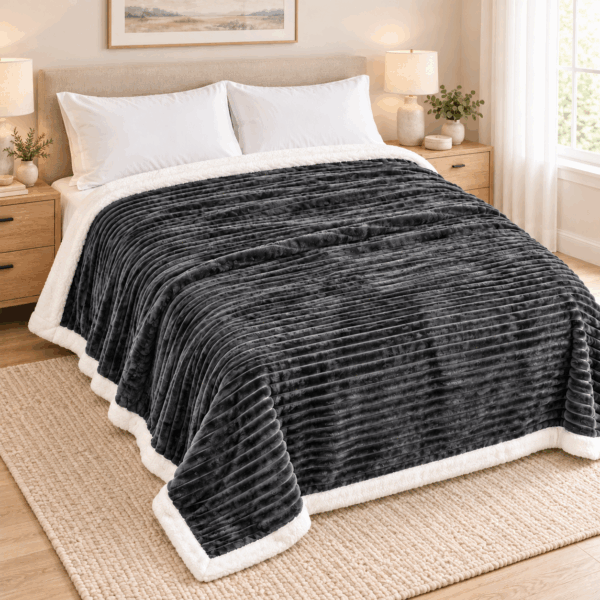 FLANNEL Sherpa Ultra Soft Διπλή Κουβέρτα 2KG - 220x230 - ΓΚΡΙ ΣΚΟΥΡΟ ΛΕΥΚΟ