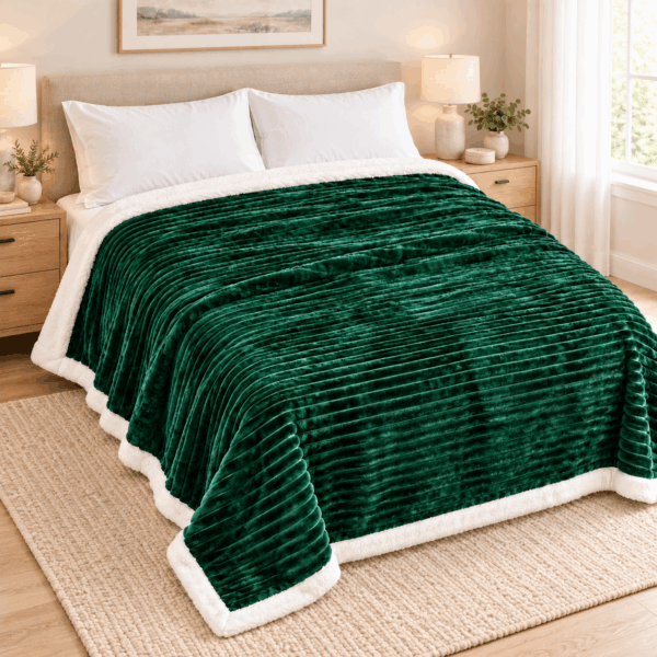 FLANNEL Sherpa Ultra Soft Διπλή Κουβέρτα 2KG - 220x230 - ΣΜΑΡΑΓΔΙ ΛΕΥΚΟ