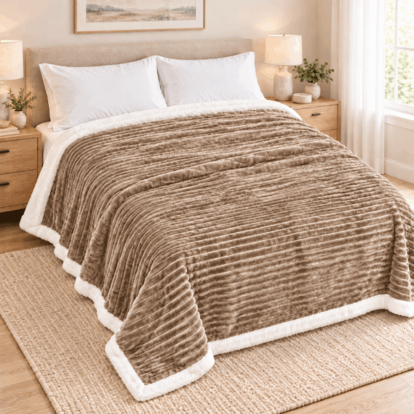 FLANNEL Sherpa Ultra Soft Διπλή Κουβέρτα 2KG - 220x230 - ΜΠΕΖ ΛΕΥΚΟ